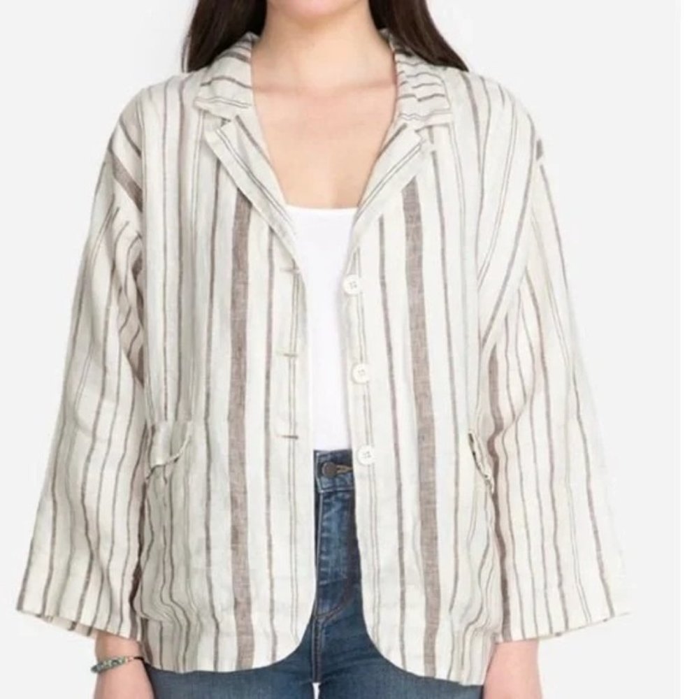 NWT Johnny Was Zona Stripe Linen Jacket Gray & White Women's Size XL - Picture 12 of 12